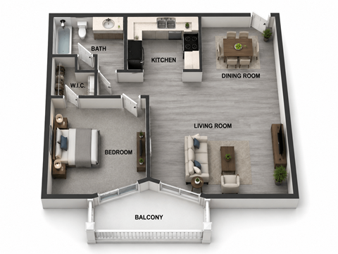 Floor plan for 1 bed, 1 bath, 759 sqft